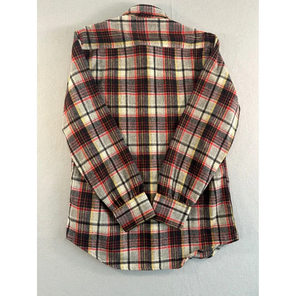 JCPenney Flannel Shirt Mens Medium Tall Red Plaid 100% Virgin Wool Vintage‎